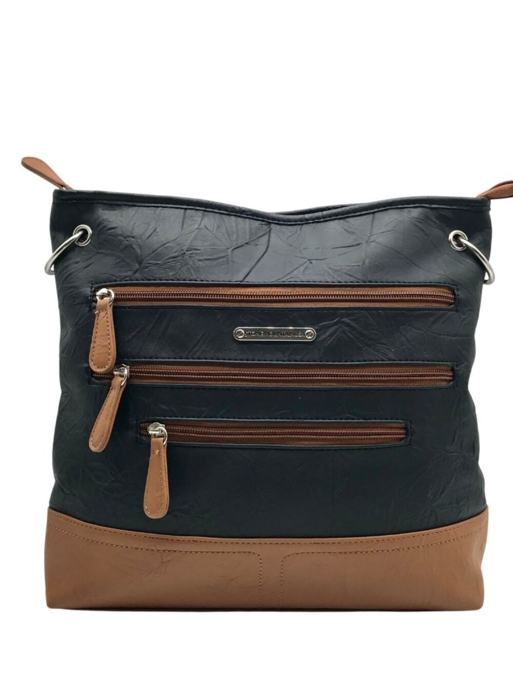 Stone Mountain Black and Tan Faux Leather Tote Bag